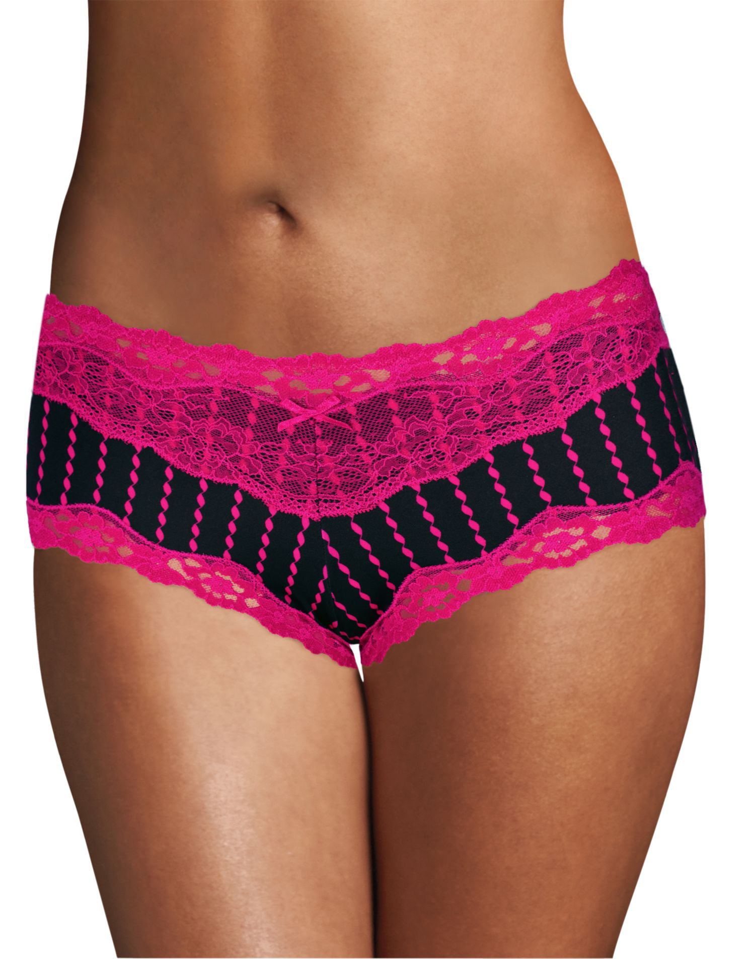 Women's Maidenform 40823 Cheeky Microfiber Hipster Panty with Lace  (Strawberry Stripe/Wild 9) 