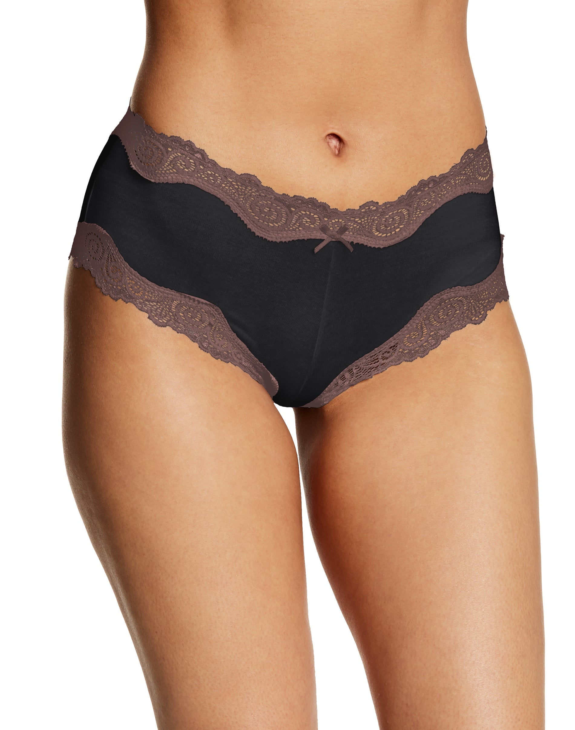 Women's Maidenform 40837 Cheeky Scalloped Lace Hipster Panty (Black/Rum Raisin Wide 9)