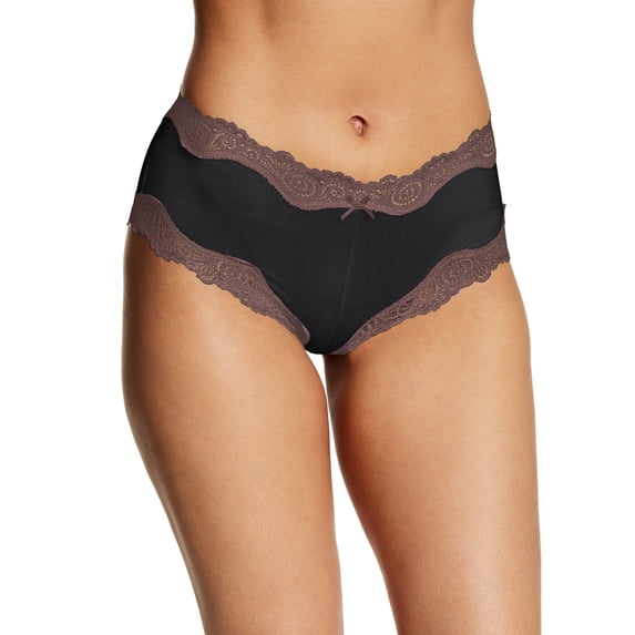 Women's Maidenform 40837 Cheeky Scalloped Lace Hipster Panty (Black/Rum Raisin Wide 9)