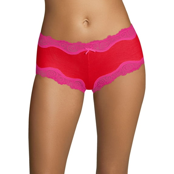 Women's Maidenform 40837 Cheeky Scalloped Lace Hipster Panty (CrmsnSunst/FntsticFuch 5)