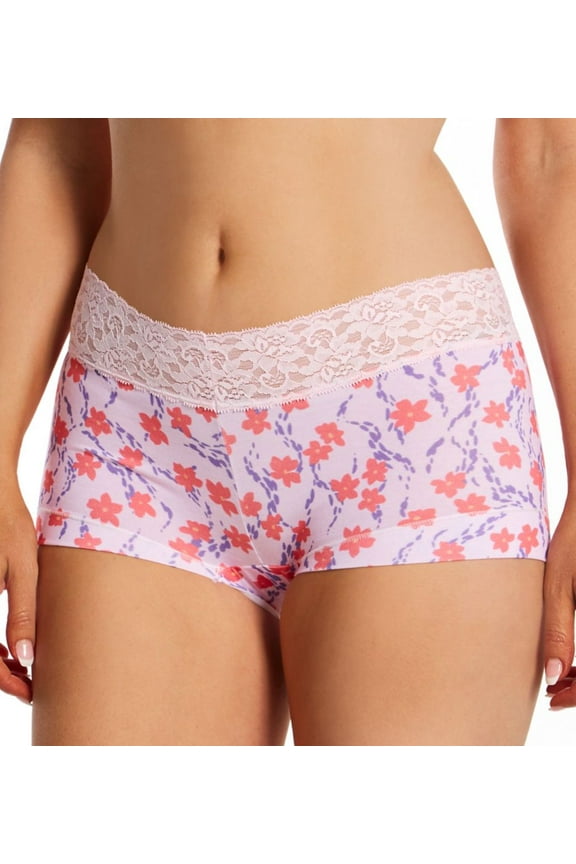 Women's Maidenform 40859 Dream Cotton Boyshort Panty with Lace (Daisy Flourish Print 6)