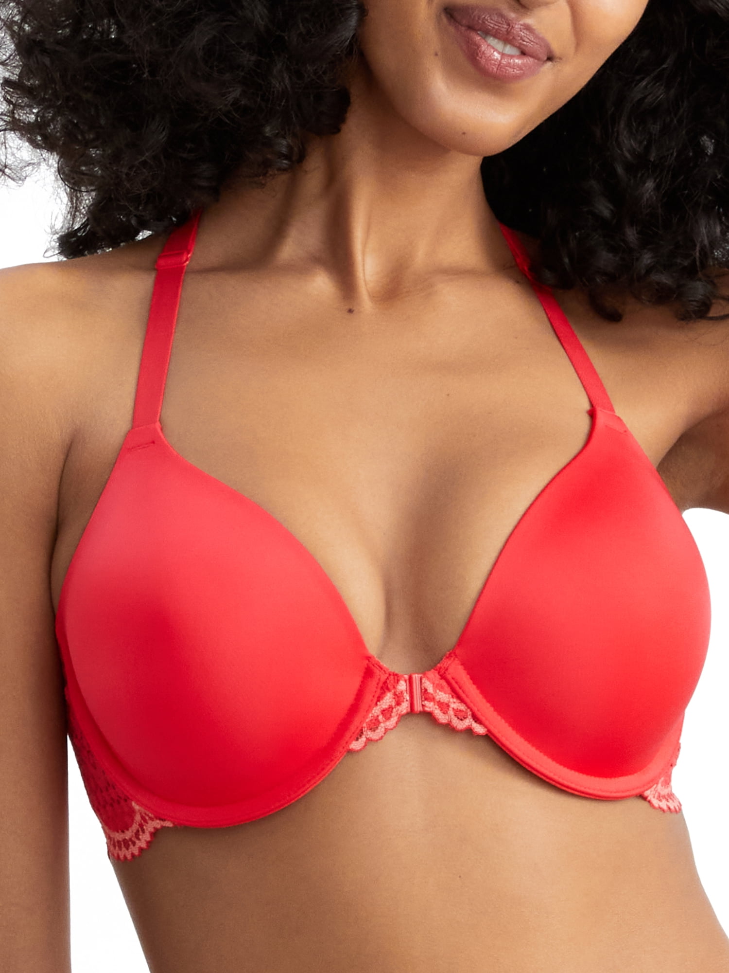 Women's Maidenform 7112 One Fab Fit Extra Coverage Lace T-Back Bra (Red  Stone/Coral Punch 38C)