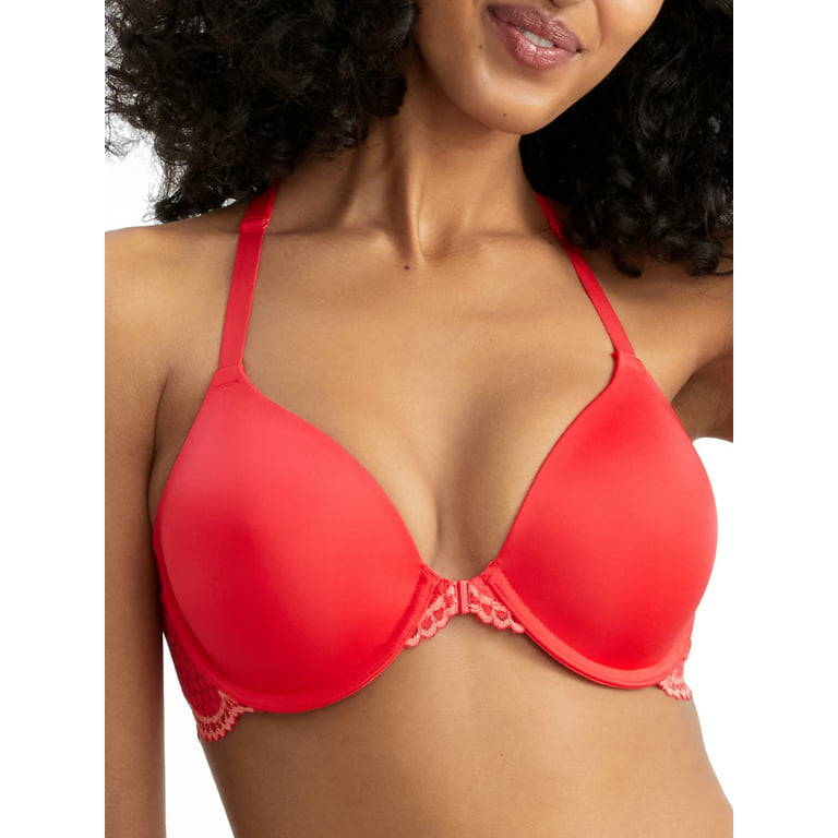 Women's Maidenform 7112 One Fab Fit Extra Coverage Lace T-Back Bra (Red  Stone/Coral Punch 40C)