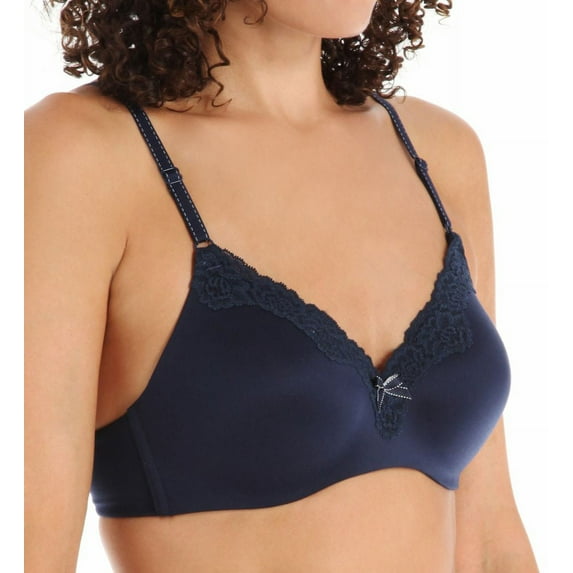 Women's Maidenform 9456 Comfort Devotion Ultimate Wirefree With Lift Bra (Navy/White 34B)