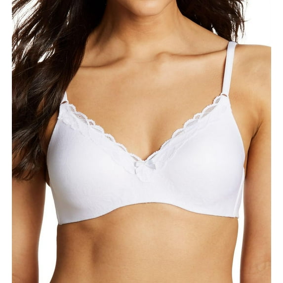 Women's Maidenform 9456 Comfort Devotion Wirefree with Lift T-Shirt Bra (White Lace/Stone Combo 34D)