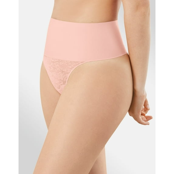 Maidenform Shaping Thong Panty Cool Comfort Black Lace Underwear SmoothTec