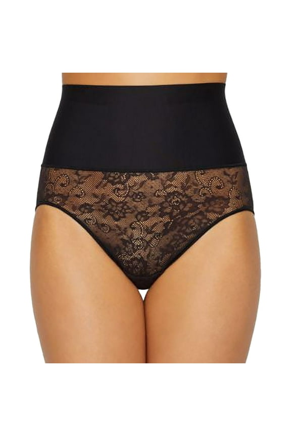 Women's Maidenform DM0051 Tame Your Tummy Brief Panty (Black W/ Black Lace 2X)