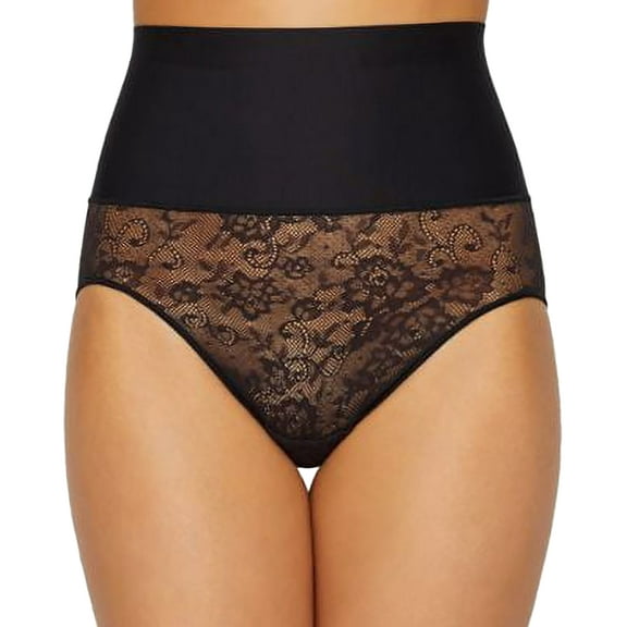 Women's Maidenform DM0051 Tame Your Tummy Brief Panty (Black W/ Black Lace 2X)