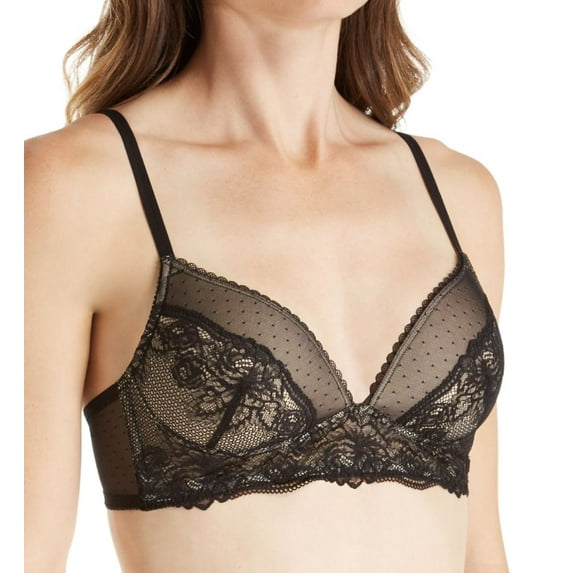 Women's Maidenform DM1178 Casual Comfort Wirefree Lace Bralette (Black w/ Latte 34C)