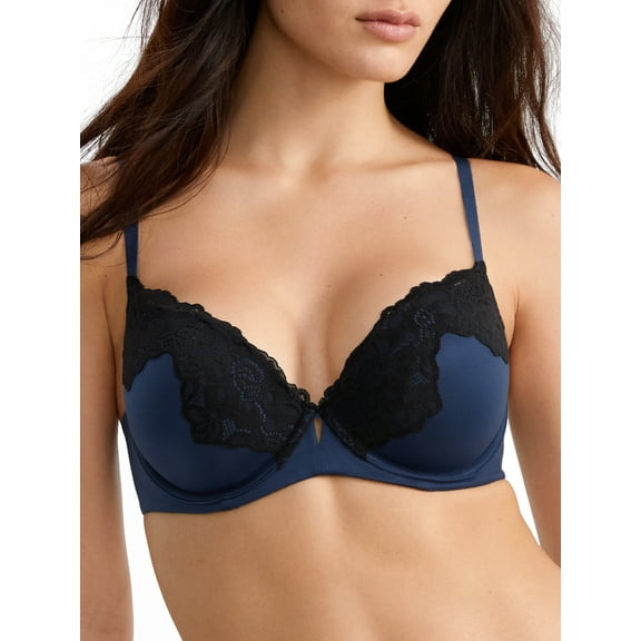 Women's Maidenform DM1195 Comfort Devotion Love Your Lift Underwire Bra (Navy Eclipse/Black 38C)