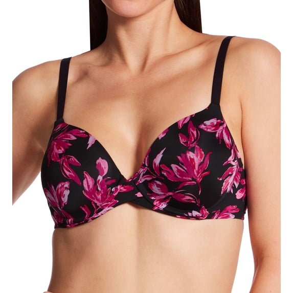 Women's Maidenform DM7543 One Fabulous Fit 2.0 Tailored Demi T-Shirt Bra (Black Luxe Bloom Print 36D)