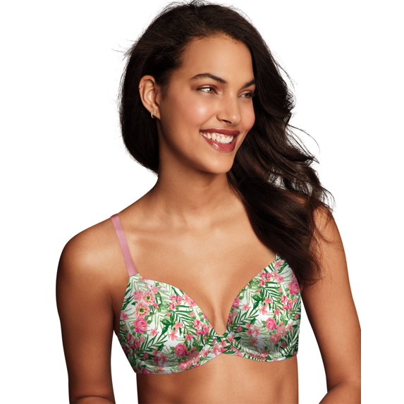 Women's Maidenform DM7543 One Fabulous Fit 2.0 Tailored Demi T-Shirt Bra (Tropical Print-White 34C)