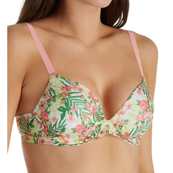 Women's Maidenform DM7543 One Fabulous Fit 2.0 Tailored Demi T-Shirt Bra (Tropical Print-White 36B)