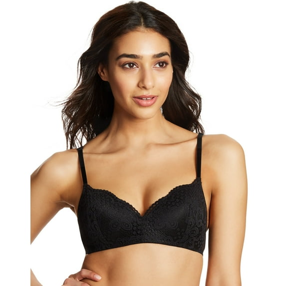 Women's Maidenform DM7680 Pure Comfort Lace Push-Up Wireless Bra (Black L)