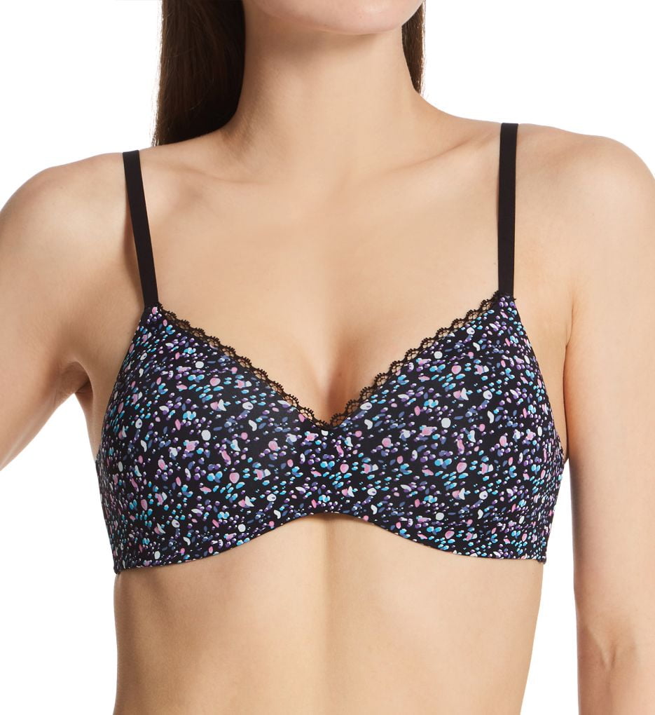 Women's Maidenform DM7681 Pure Comfort Embellished Lift Wireless Bra (Painted Dot Black L)