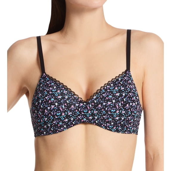 Women's Maidenform DM7681 Pure Comfort Embellished Lift Wireless Bra (Painted Dot Black XXL)
