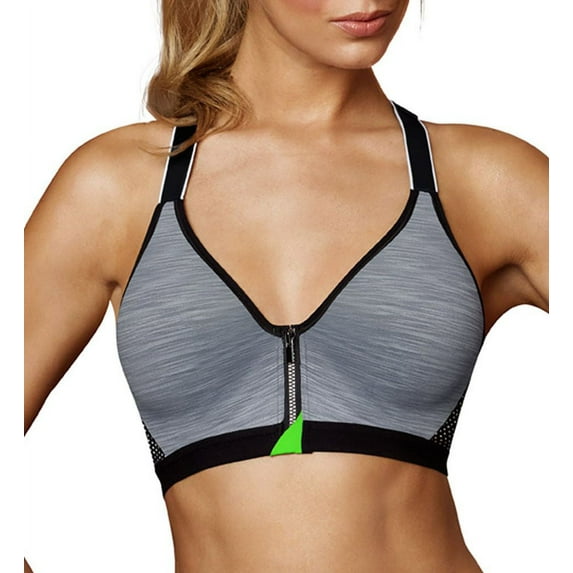 Women's Maidenform DM7991 Secure Zip Front Underwire Racerback Sports Bra (Charcoal Heather Print 40C)