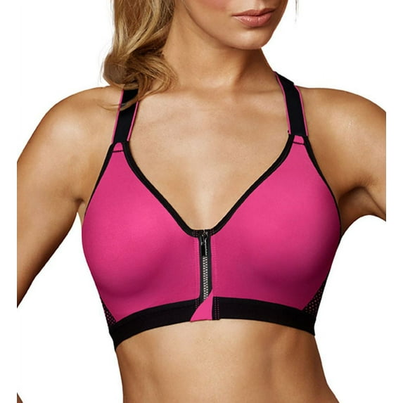 Women's Maidenform DM7991 Secure Zip Front Underwire Racerback Sports Bra (Pinksicle/Black 38DD)