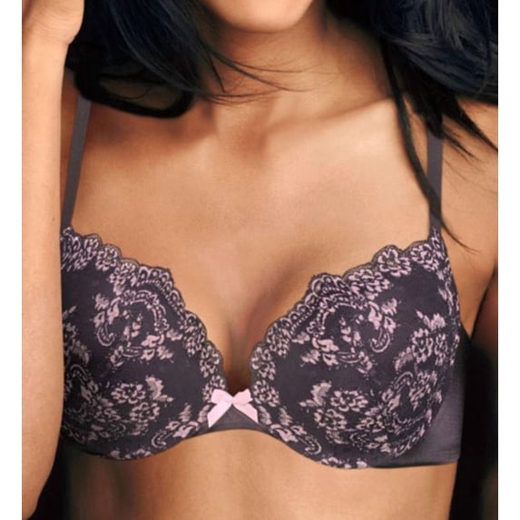 Women's Maidenform DM9900 Love The Lift Push Up & In Lace Demi Bra (Rising Smoke/Peach 38D)