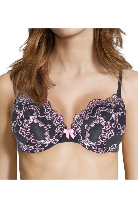 Women's Maidenform DM9900 Love The Lift Push Up & In Lace Demi Bra (Rising Smoke/Peach 38D)