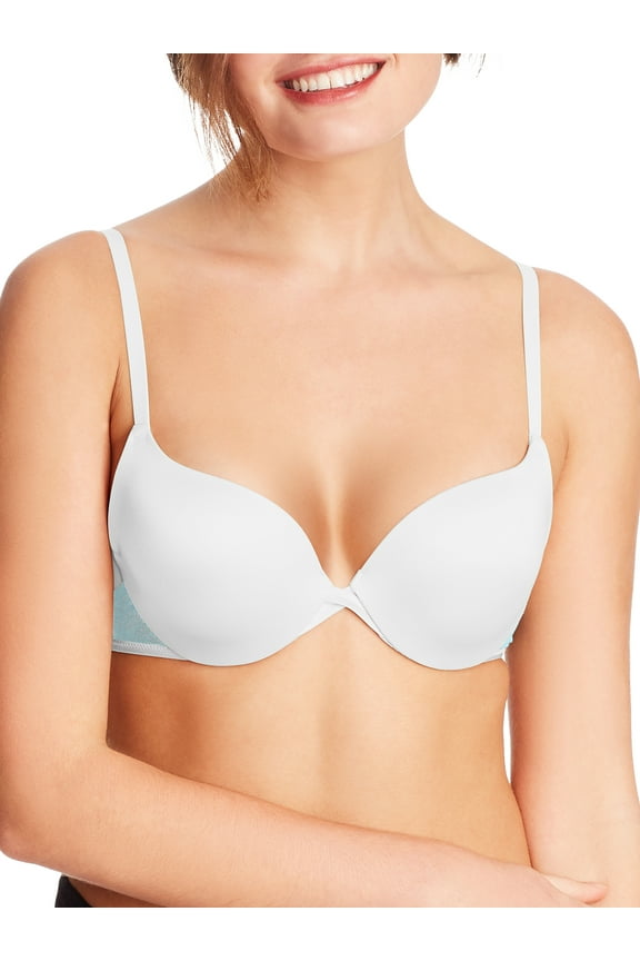Women's Maidenform DM9900 Love The Lift Push Up & In Lace Demi Bra (White/Blue Whimsy 34C)
