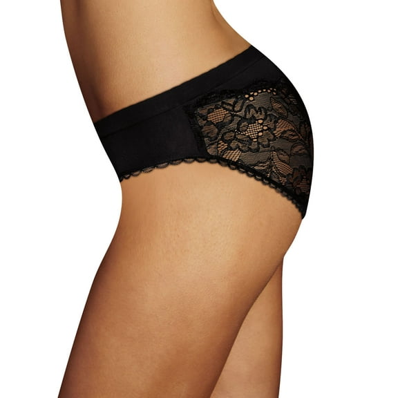 Women's Maidenform DMCCSHL Casual Comfort Seamless Lace Back Hipster Panty (Black Lace 6)