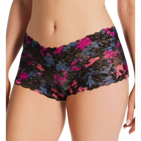 Women's Maidenform DMCLBSL Sexy Must Haves Lace Cheeky Boyshort Panty (Floral Layers Black 6)