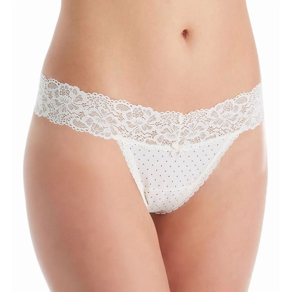 Women's Maidenform DMESLT Sexy Must Haves Lace Thong (Pearl/Black Pin Dot 9)