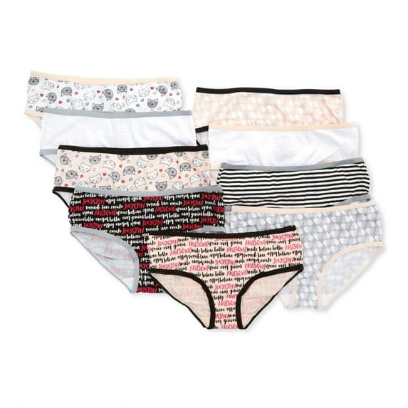 Women's Maidenform Girl 1269 Hipster 100% Cotton Panty - 9 Pack (Positive Cats 8)