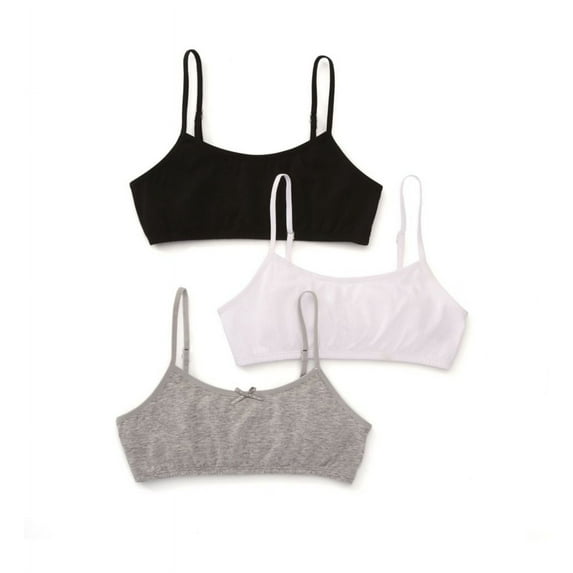 Women's Maidenform Girl H2563 Classic Cotton Crop Bralette - 3 Pack (Grey/White/Black M)