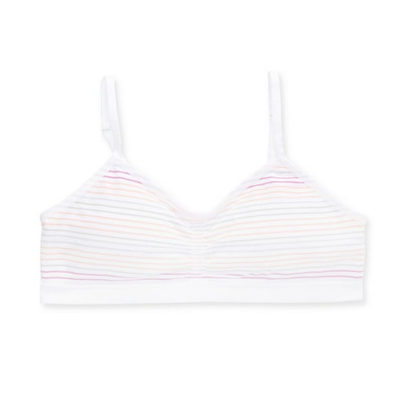 Women's Maidenform Girl H4217 Seamfree Ruched Crop Bralette (White Tiny Stripe XL)