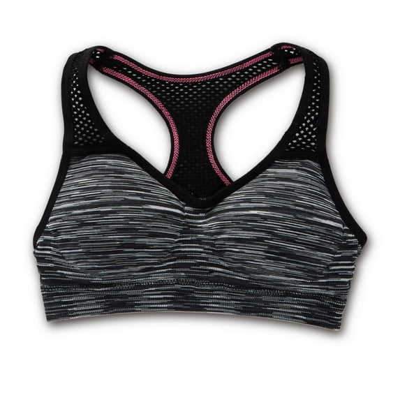 Women's Maidenform Girl H4323 Seamfree Molded Mesh Back Sports Bra (Black/White Spacedye S)