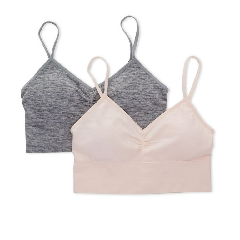 Women's Maidenform Girl H4354 Seamfree Ruched Longline Bralette - 2 Pack  (Heather Gray + Pearl XL)