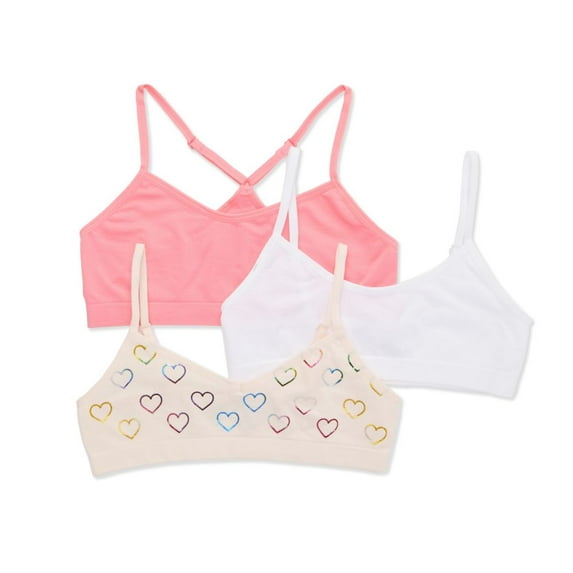 Women's Maidenform Girl H4378 Seamfree Crop Multi Silhouette Bralette - 3 Pack (Rainbow Hearts M)
