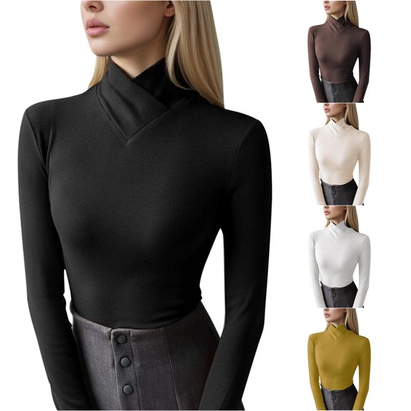 Women's Maillard Style Semi High Neck Long Sleeved German Velvet Base Layer Casual Warm T Shirt