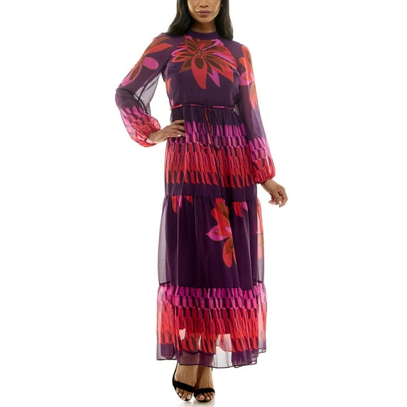 Women's Maison Tara Floral Print Maxi Color: Eggplant Flower Multi Size: 4