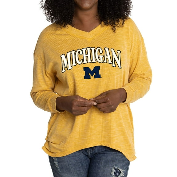 Women's Maize Michigan Wolverines Oversized Bailey Long Sleeve V-Neck Tri-Blend Tunic