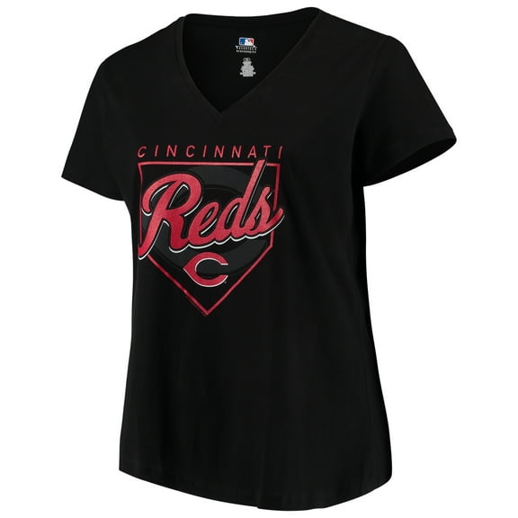 Women's Majestic Black Cincinnati Reds Cling to the Lead V-Neck T-Shirt