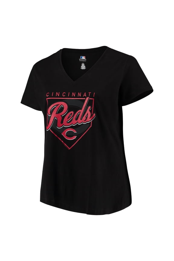Women's Majestic Black Cincinnati Reds Cling to the Lead V-Neck T-Shirt