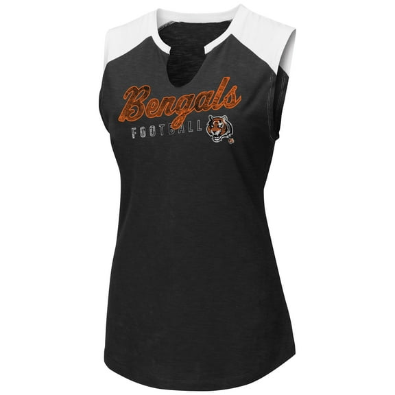 Women's Majestic Black/White Cincinnati Bengals V-Notch Muscle Tank Top