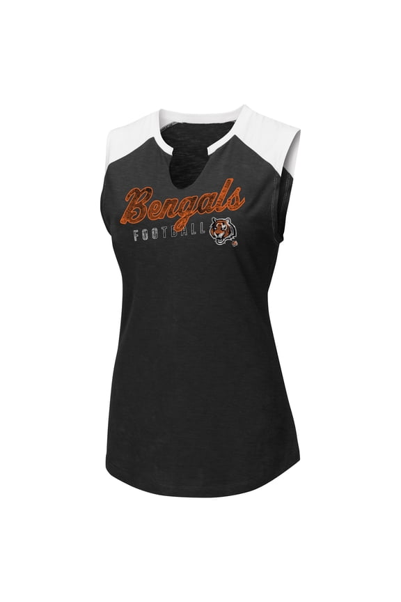 Women's Majestic Black/White Cincinnati Bengals V-Notch Muscle Tank Top