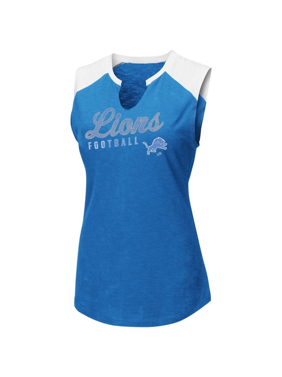 Women's Majestic Blue/White Detroit Lions V-Notch Muscle Tank Top
