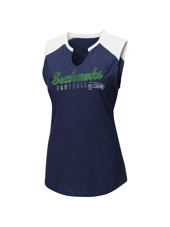 Women's Majestic College Navy/White Seattle Seahawks V-Notch Muscle Tank Top