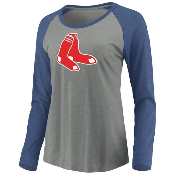 Women's Majestic Heathered Gray/Navy Boston Red Sox Must Win Tri-Blend Raglan Long Sleeve T-Shirt