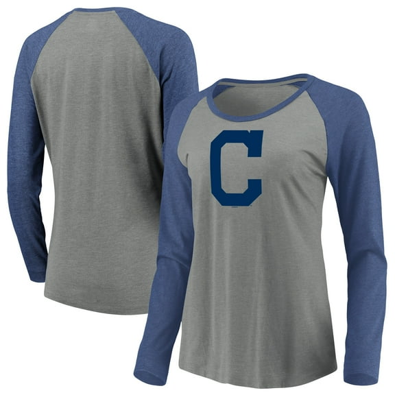 Women's Majestic Heathered Gray/Navy Cleveland Indians Must Win Tri-Blend Raglan Long Sleeve T-Shirt
