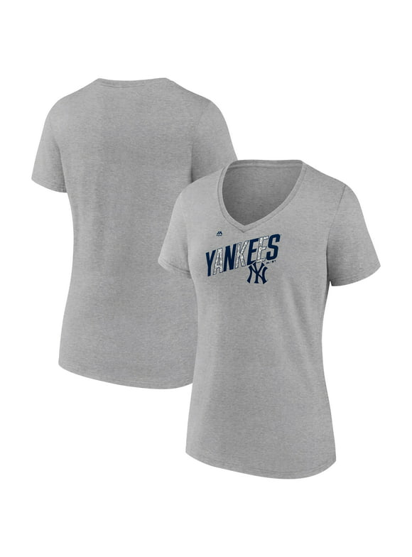 Women's Majestic Heathered Gray New York Yankees Second Wind V-Neck T-Shirt
