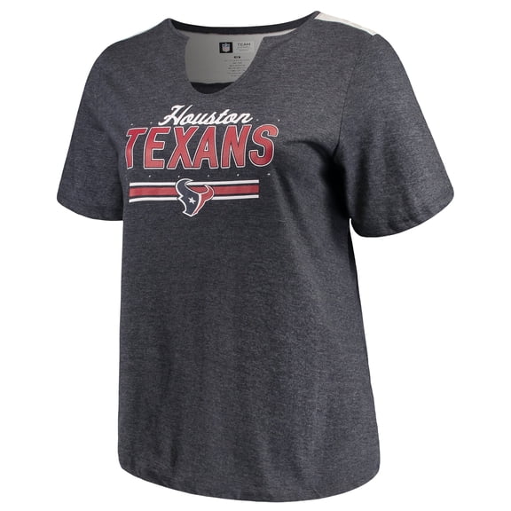 Women's Majestic Heathered Navy Houston Texans Notch Neck Plus Size T-Shirt