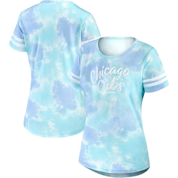 Women's Majestic Light Blue Chicago Cubs Hustle and Win Scoop Neck T-Shirt