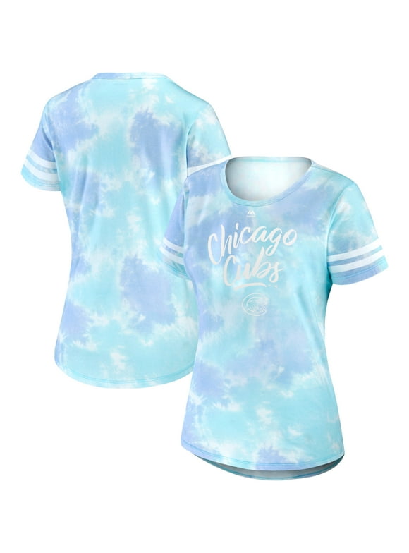 Women's Majestic Light Blue Chicago Cubs Hustle and Win Scoop Neck T-Shirt