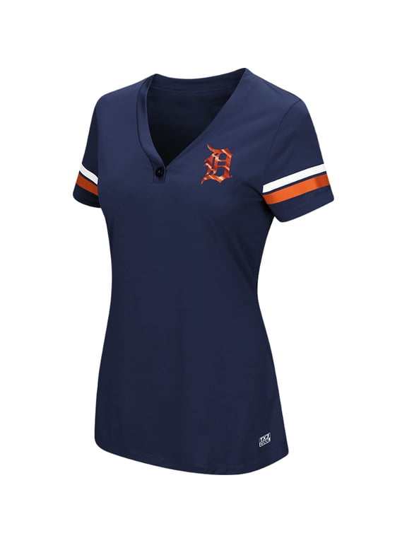 Women's Majestic Navy Detroit Tigers Plus Size Sparkling Fun Button V-Neck T-Shirt